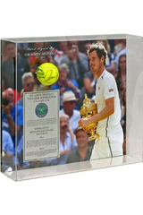 Framed presentation of a tennis ball hand-signed by Sir Andy Murray with photograph and plaque