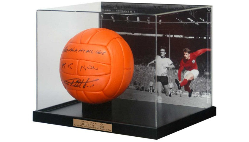 Close-up of Sir Geoff Hurst's signature on the replica football