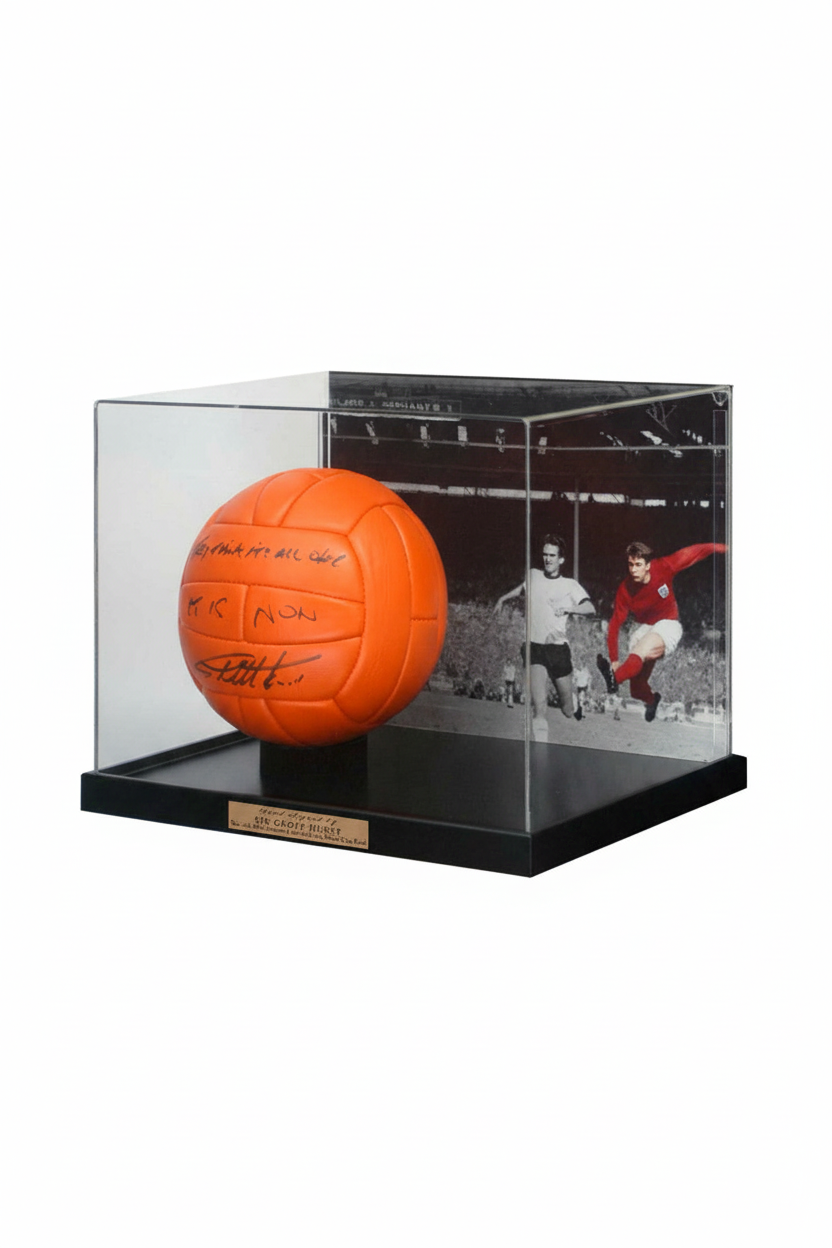 Framed 1966 World Cup Final replica football signed by Sir Geoff Hurst
