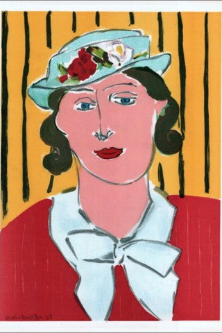 "Femme au chapeau" by Henri Matisse, lithograph on vellum paper, full view